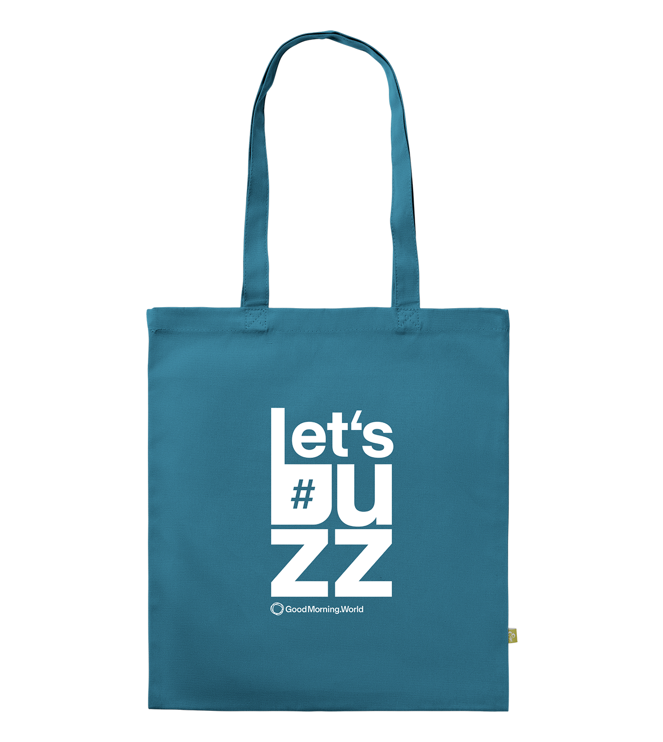 Coloured Canvas Tote, Airforce Blue, Back, Good Morning World, zweiseitig, Let's Buzz N01
