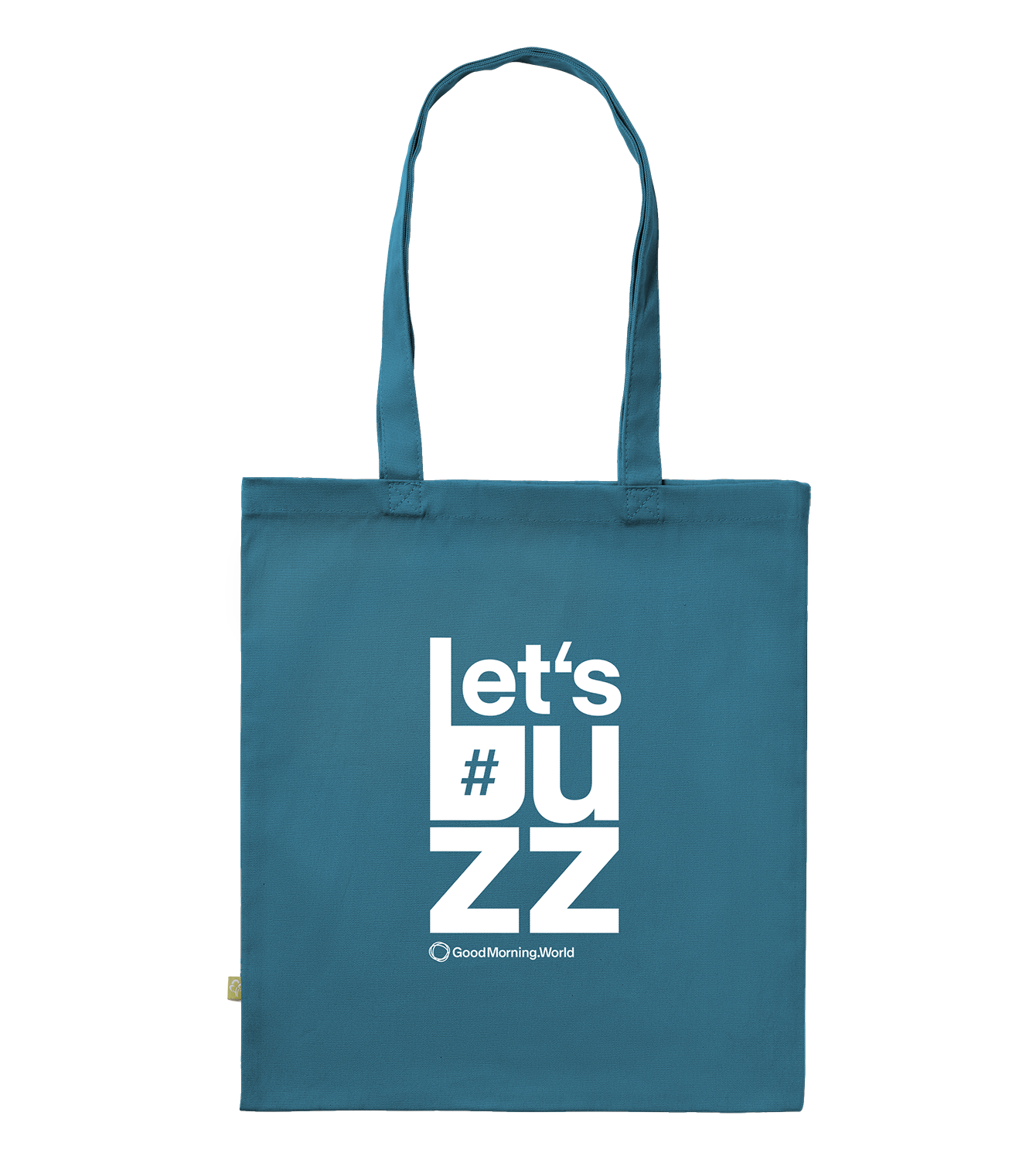 Coloured Canvas Tote, Airforce Blue, Front, Good Morning World, zweiseitig, Let's Buzz N01