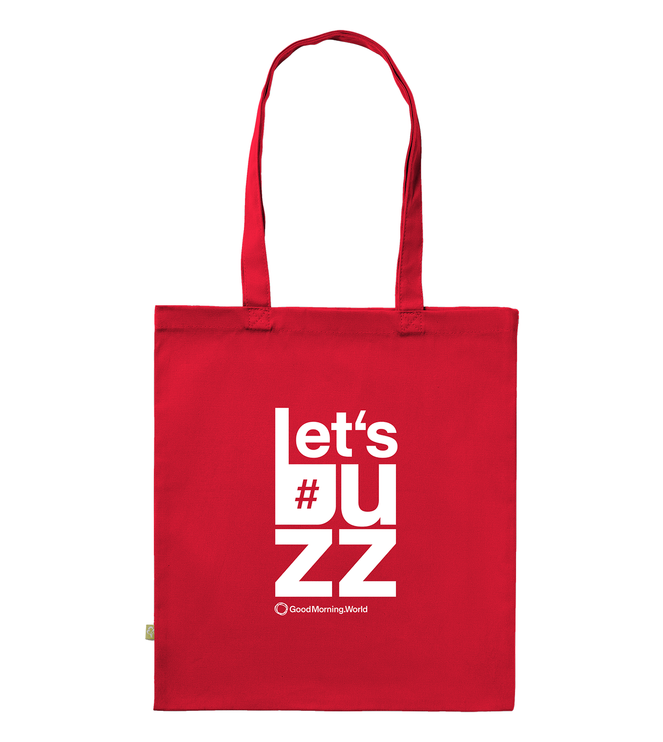 Coloured Canvas Tote, Rot, Front, Good Morning World, zweiseitig, Let's Buzz N01