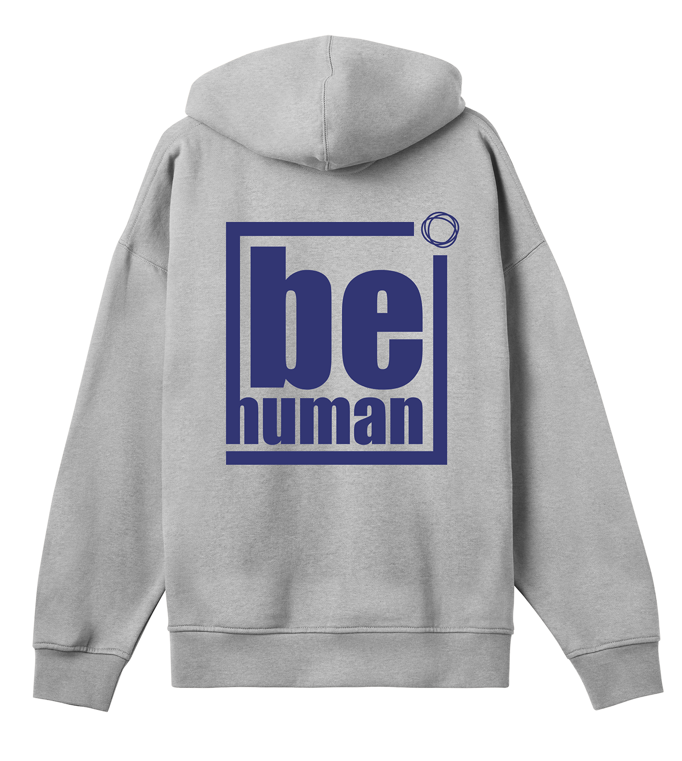 Hoodie Männer Boxy, Grau meliert, Hinten, Good Morning World, zweiseitig, Be Human N01