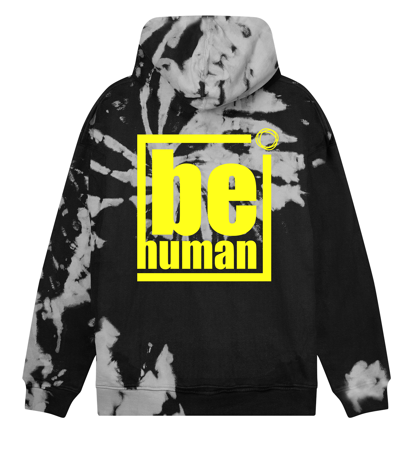 Hoodie Männer Boxy, Grey Tie Dye, Hinten, Good Morning World, zweiseitig, Be Human N01
