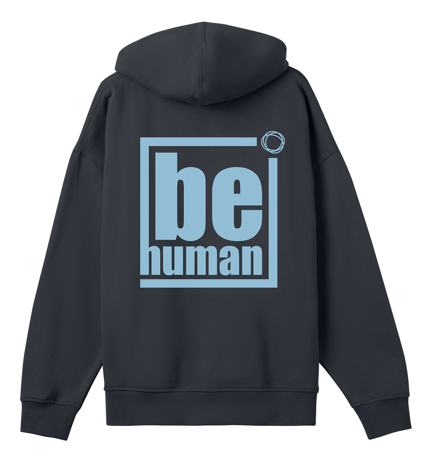Hoodie Männer Boxy, Off Black, Hinten, Good Morning World, zweiseitig, Be Human N01