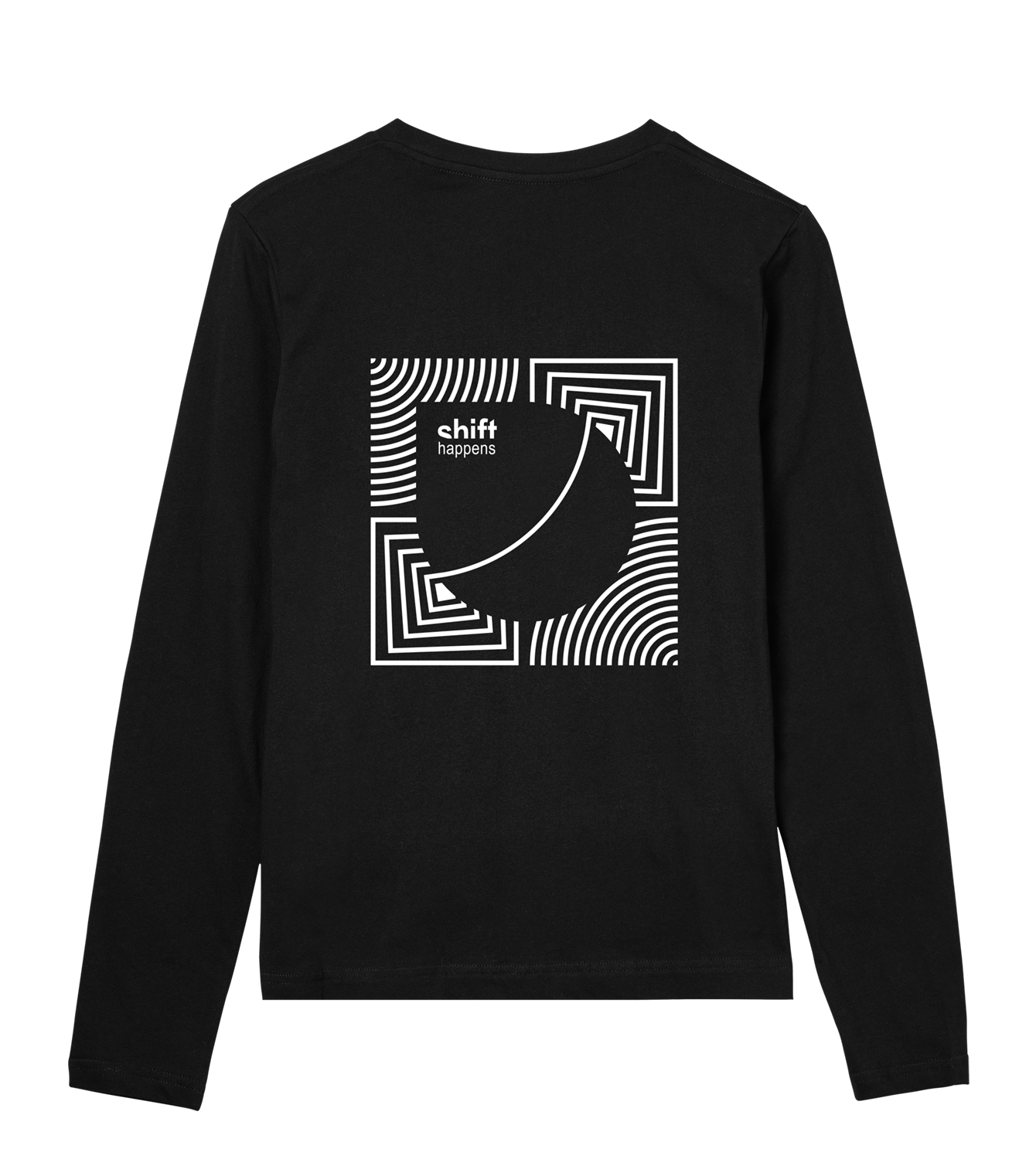 Longsleev Damen Regular, Schwarz, Hinten, Good Morning World, zweiseitig, Shift Happens N01