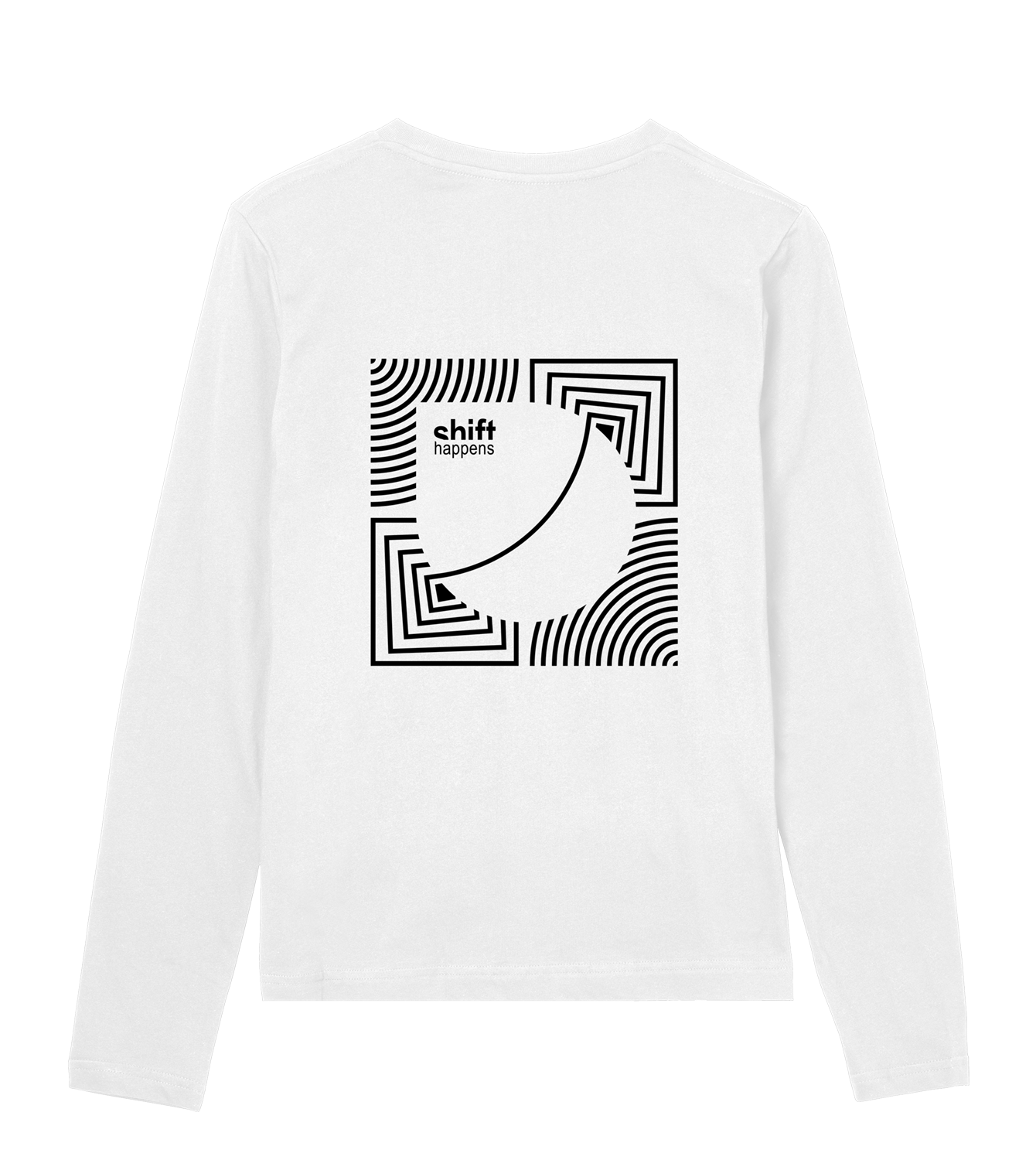 Longsleeve Damen Regular, Weiss, Hinten, Good Morning World, zweiseitig, Shift Happens N01