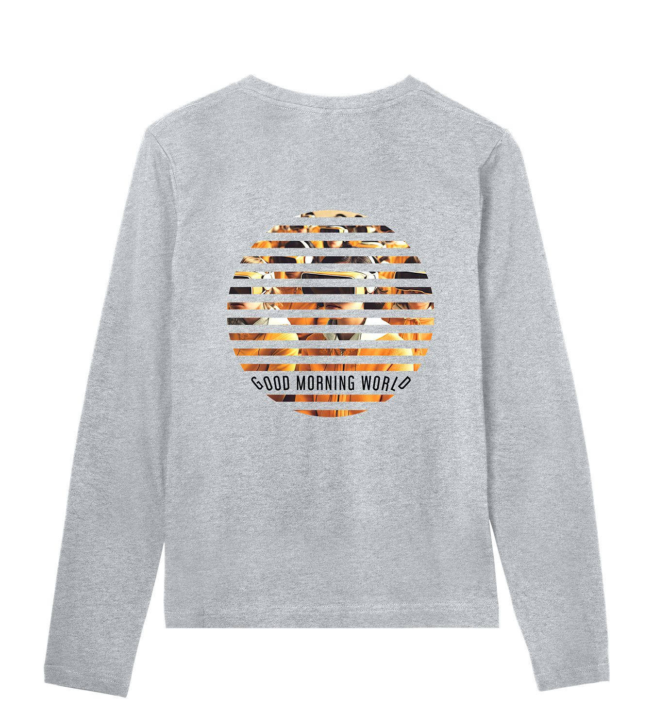 Longsleeve Frauen Regular, Grau meliert, Hinten, Good Morning World, zweiseitig, N01