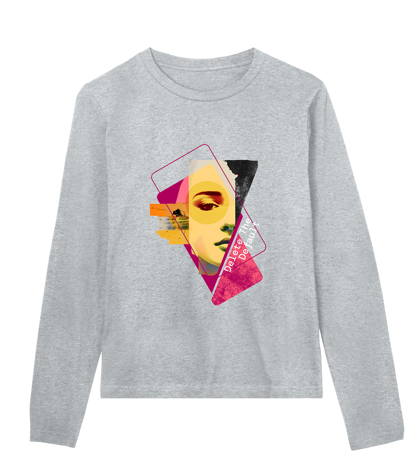 Longsleeve Frauen Regular, Grau meliert, Vorne, Good Morning World, einseitig, Delete The Default N01