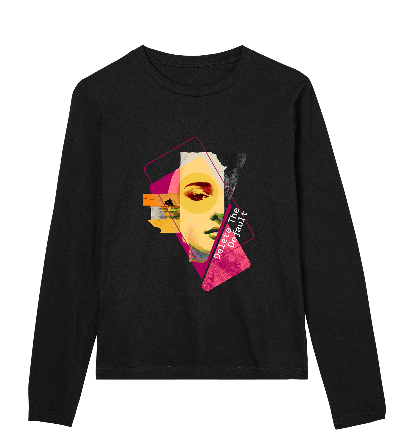 Longsleeve Frauen Regular, Schwarz, Vorne, Good Morning World, einseitig, Delete The Default N01