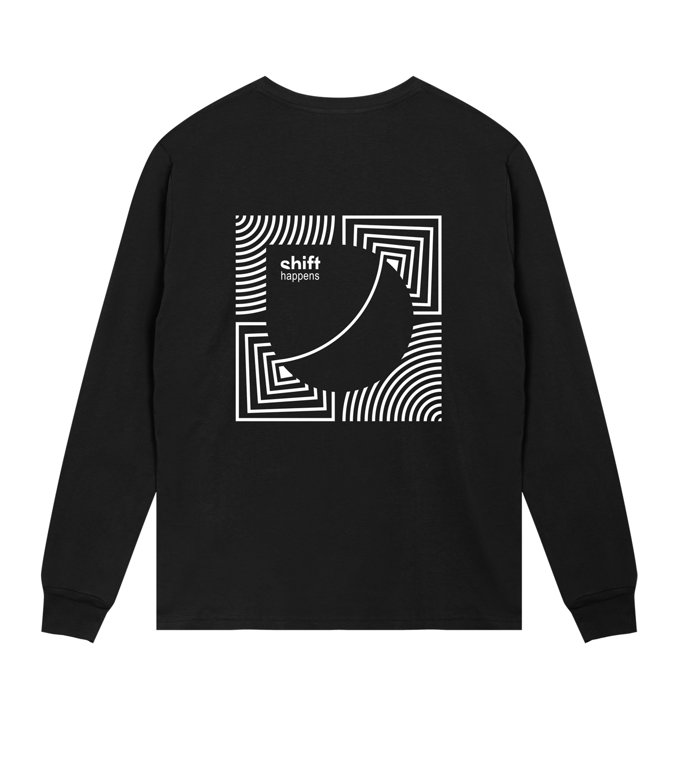 Longsleeve Herren Regular, Schwarz, Hinten, Good Morning World, zweiseitig, Shift Happens N01