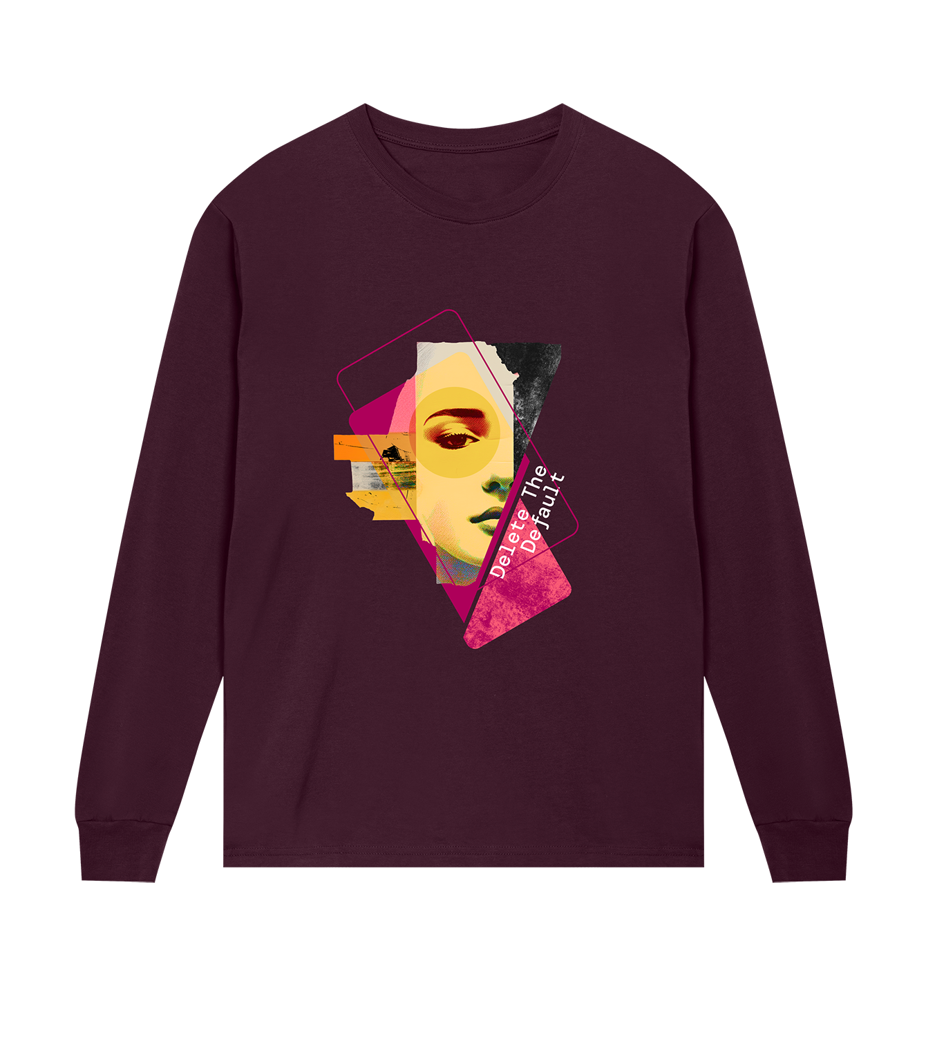 Longsleeve Männer Regular, Maroon, Vorne, Good Morning World, einseitig, Delete The Default N01
