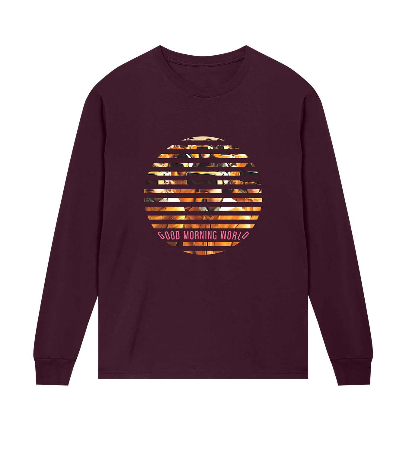 Longsleeve Männer Regular, Maroon, Vorne, Good Morning World, einseitig, N01
