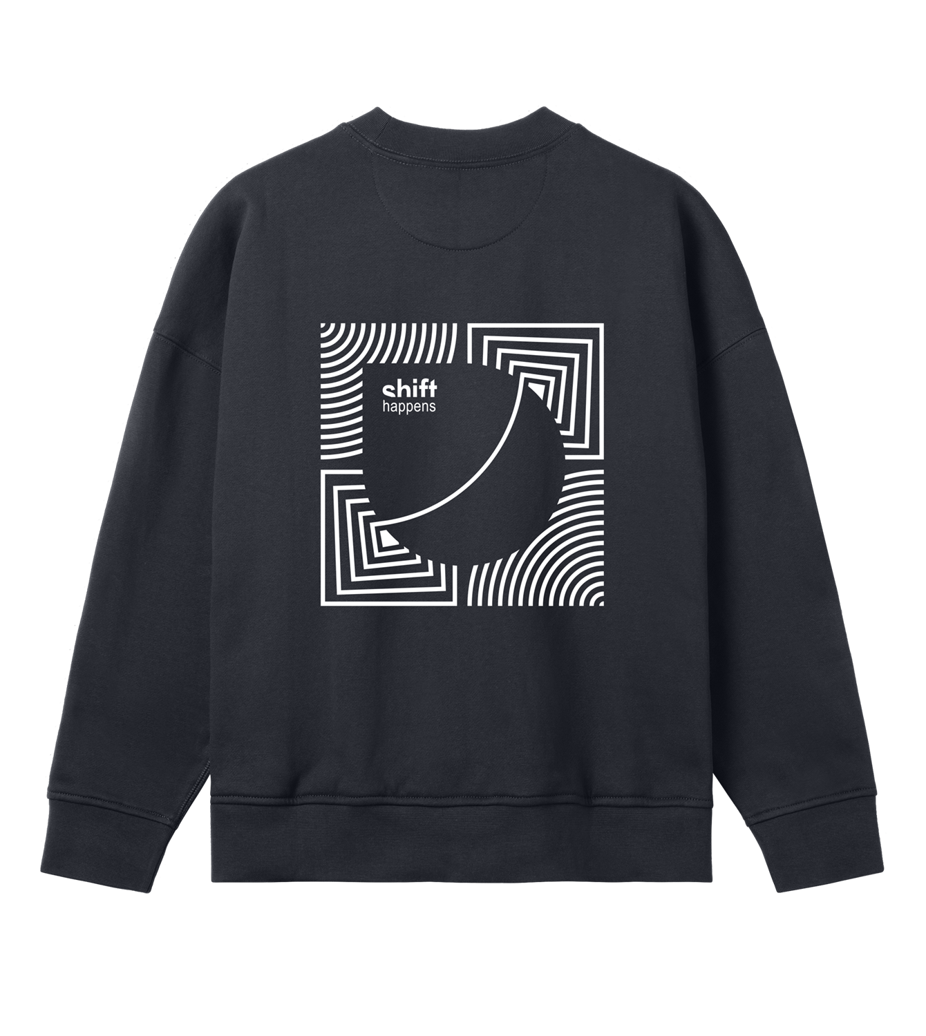 Sweatshirt Damen Oversized, Off Black, Hinten, Good Morning World, zweiseitig, Shift Happens N01