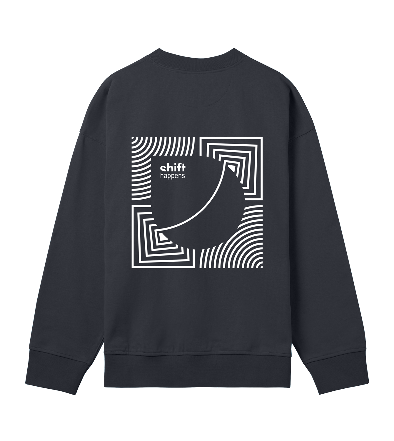 Sweatshirt Herren Boxy, Off Schwarz, Hinten, Good Morning World, zweiseitig, Shift Happens N01