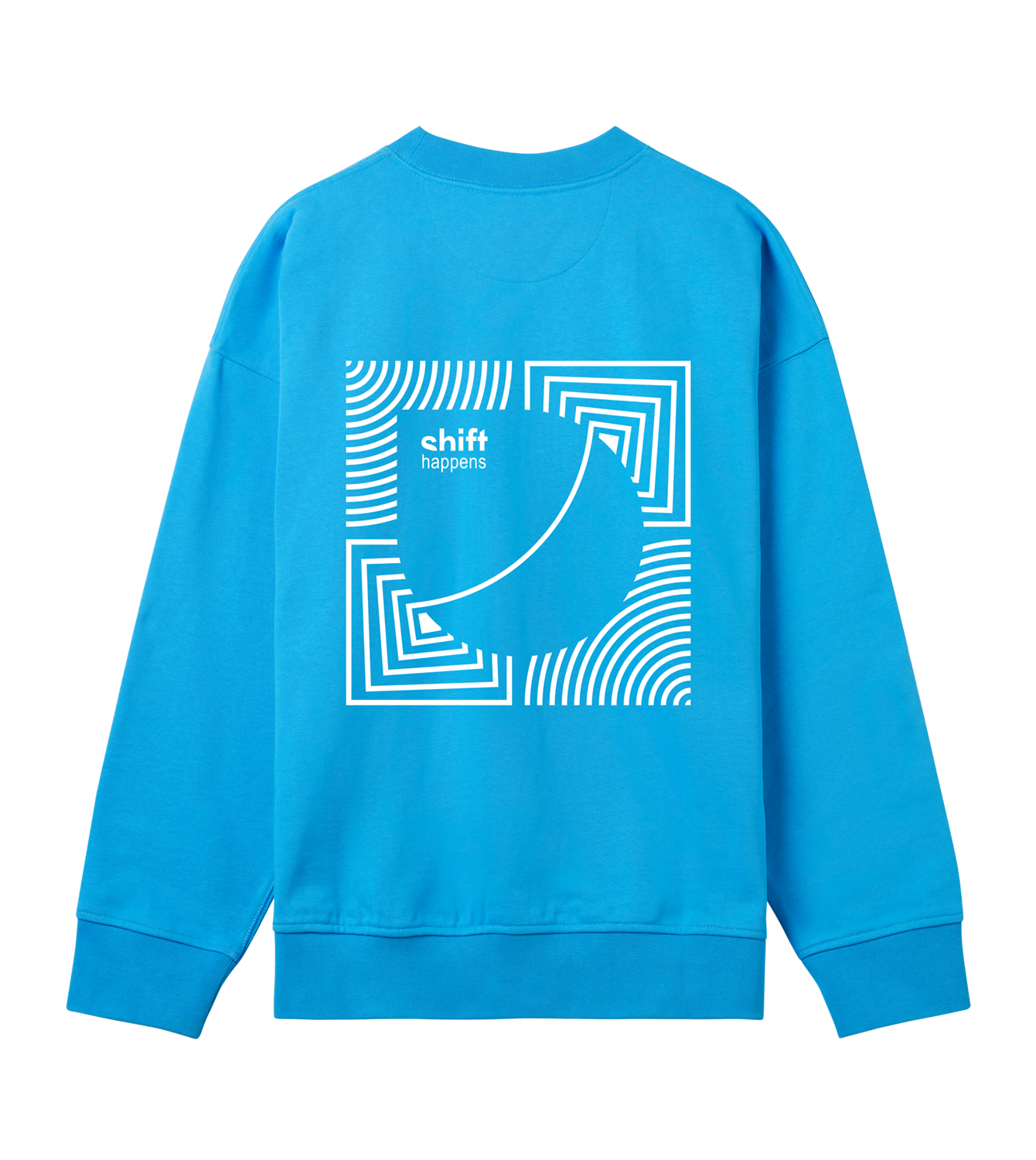 Sweatshirt Herren Boxy, Türkis, Hinten, Good Morning World, zweiseitig, Shift Happens N01