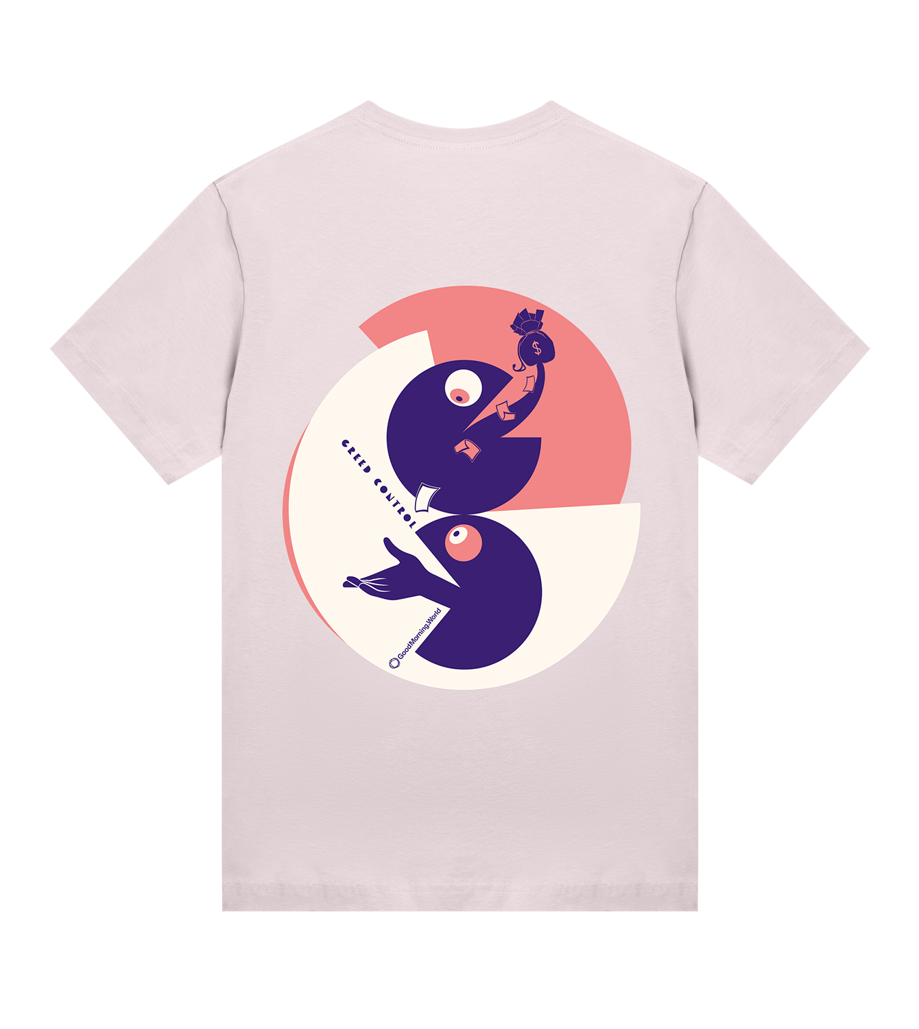 T-Shirt Damen Regular, Soft_Pink, Hinten, Good Morning World, zweiseitig, Greed Control