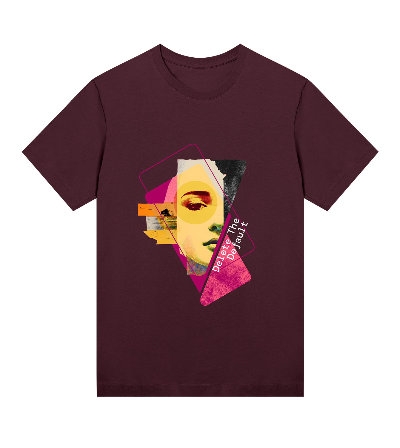 T-Shirt Frauen Regular, Maroon, Vorne, Good Morning World, einseitig, Delete The Default N01