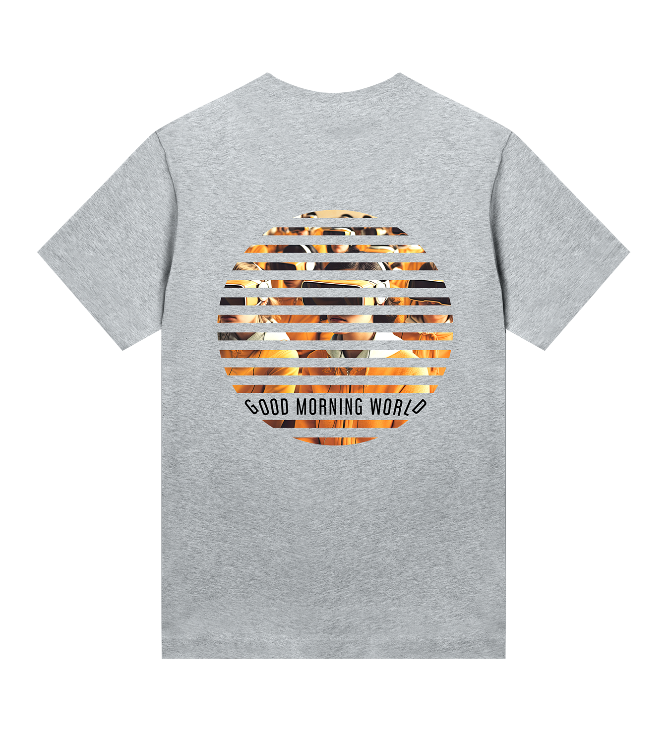 T-Shirt Frauen Regular, Grau meliert, Hinten, Good Morning World, zweiseitig, N01