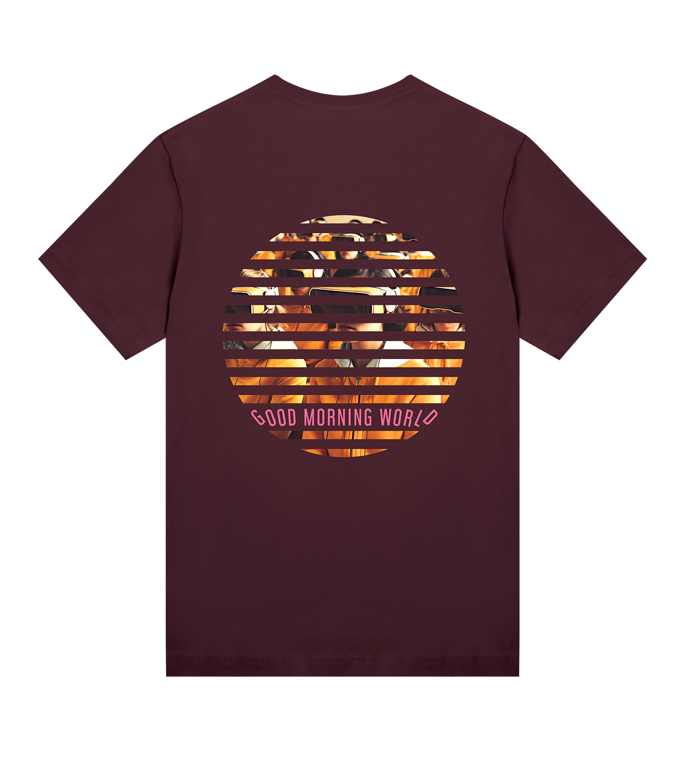 T-Shirt Frauen Regular, Maroon, Hinten, Good Morning World, zweiseitig, N01
