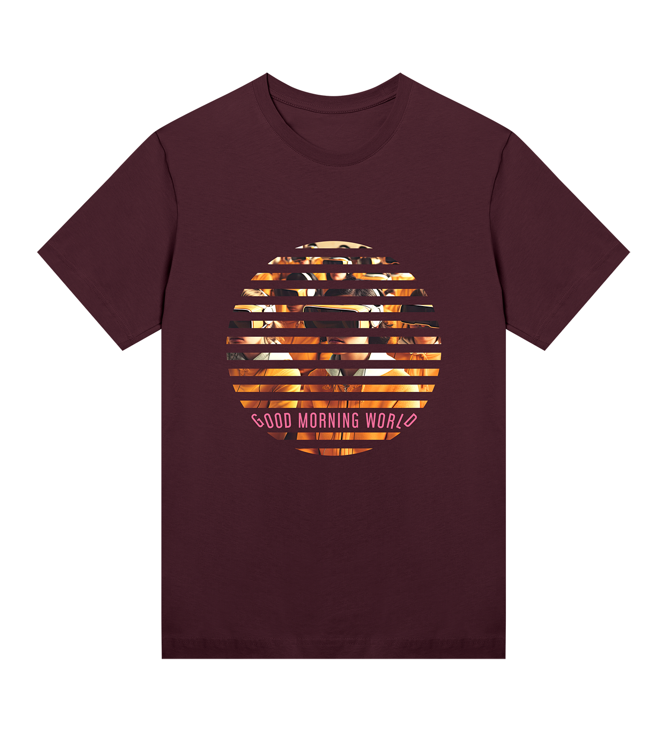 T-Shirt Frauen Regular, Maroon, Vorne, Good Morning World, einseitig, N01