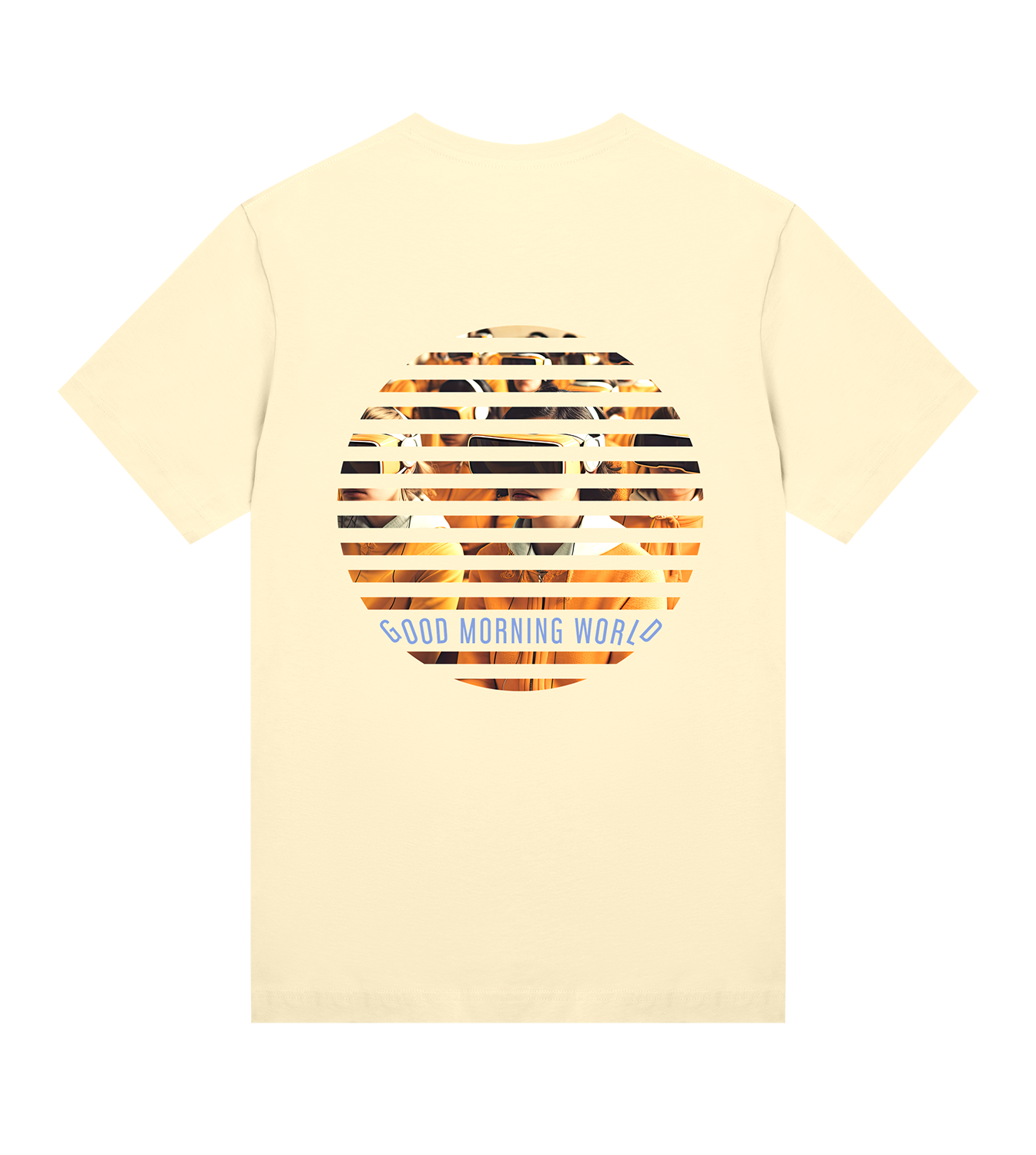 T-Shirt Frauen Regular, Soft Gelb, Hinten, Good Morning World, zweiseitig, N01