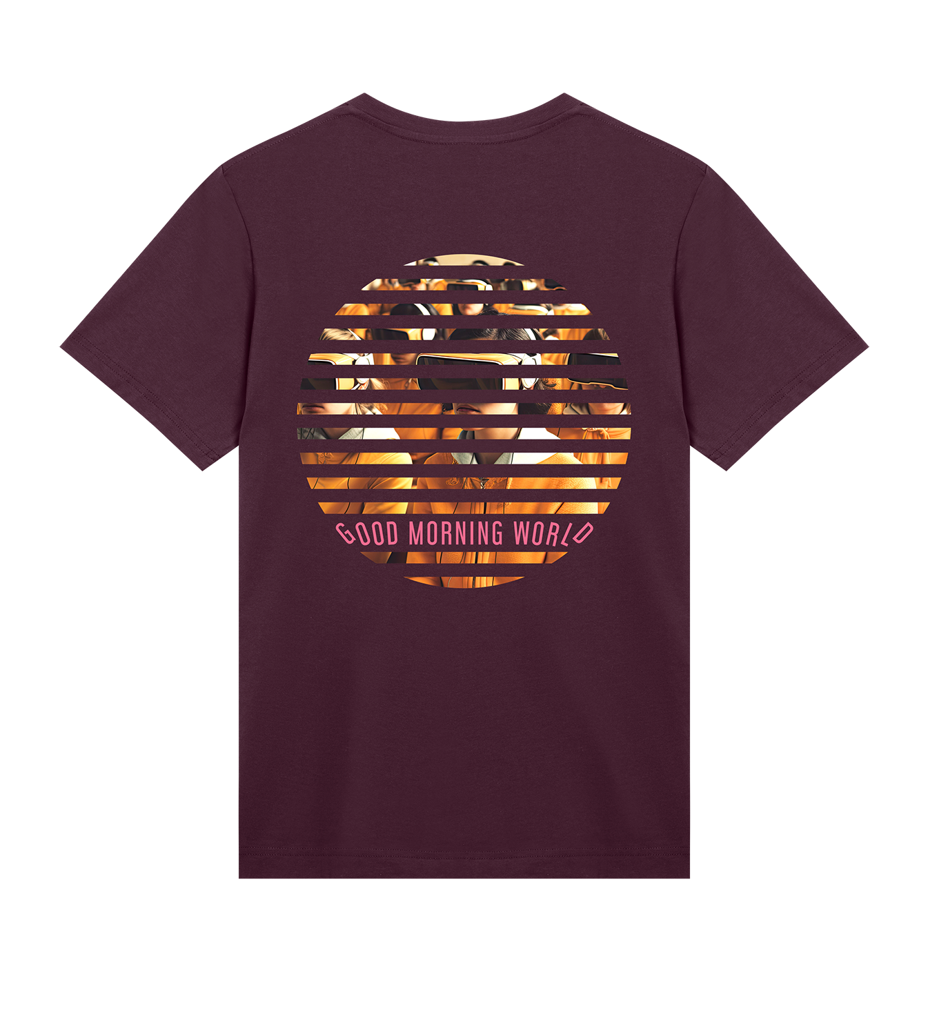 T-Shirt Männer Regular, Maroon, Hinten, Good Morning World, zweiseitig, N01